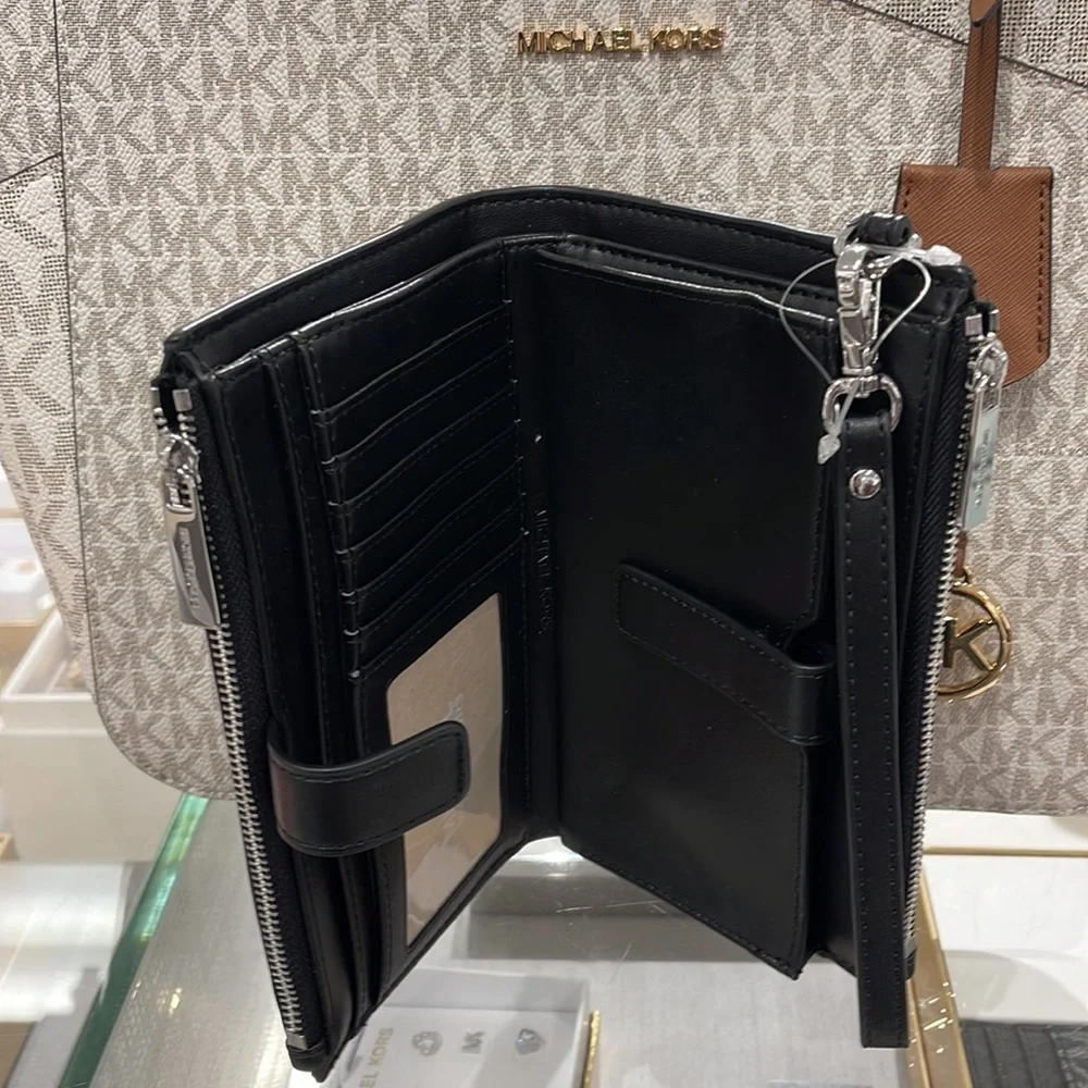 Michael Kors Jet Set Travel Large Double-Zip Wristlet-Wallet-PhoneHolder Black
